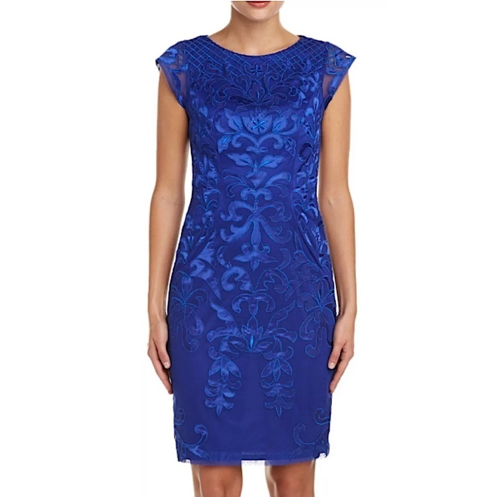 SUE WONG Embroidered sapphire blue Cocktail Dress 0 NEW